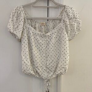 Hollister White Puff Sleeve Blouse with Black Polka Dots